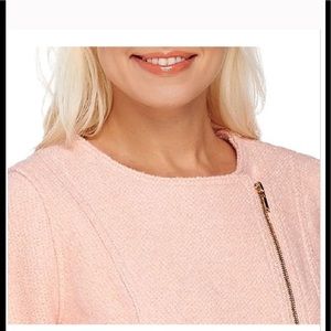 Issac Mizrahi Live Boucle Knit Peplum Moto Zip Jacket